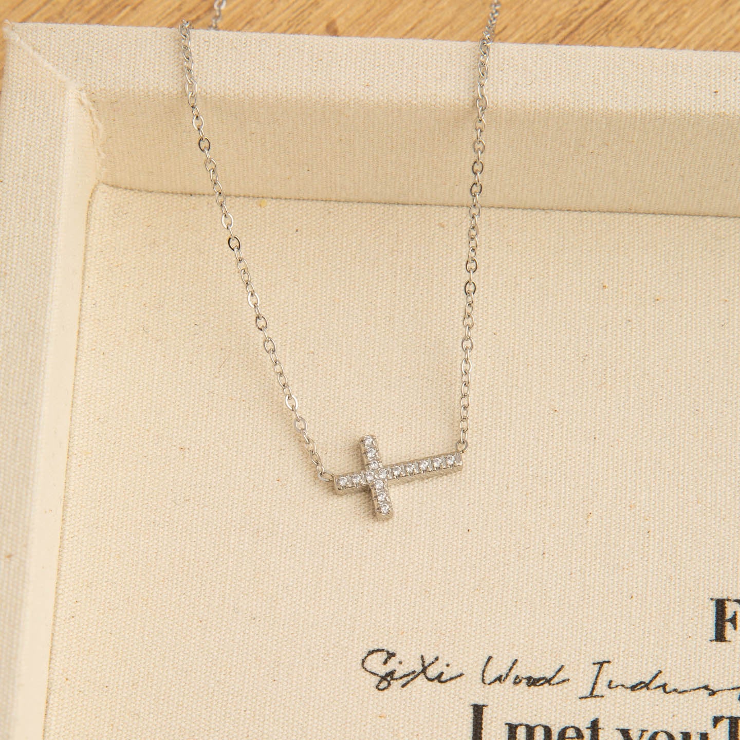 Gold Cross Pendant Necklace For Women In Electroplated Titanium Steel With Rhinestone Inlay