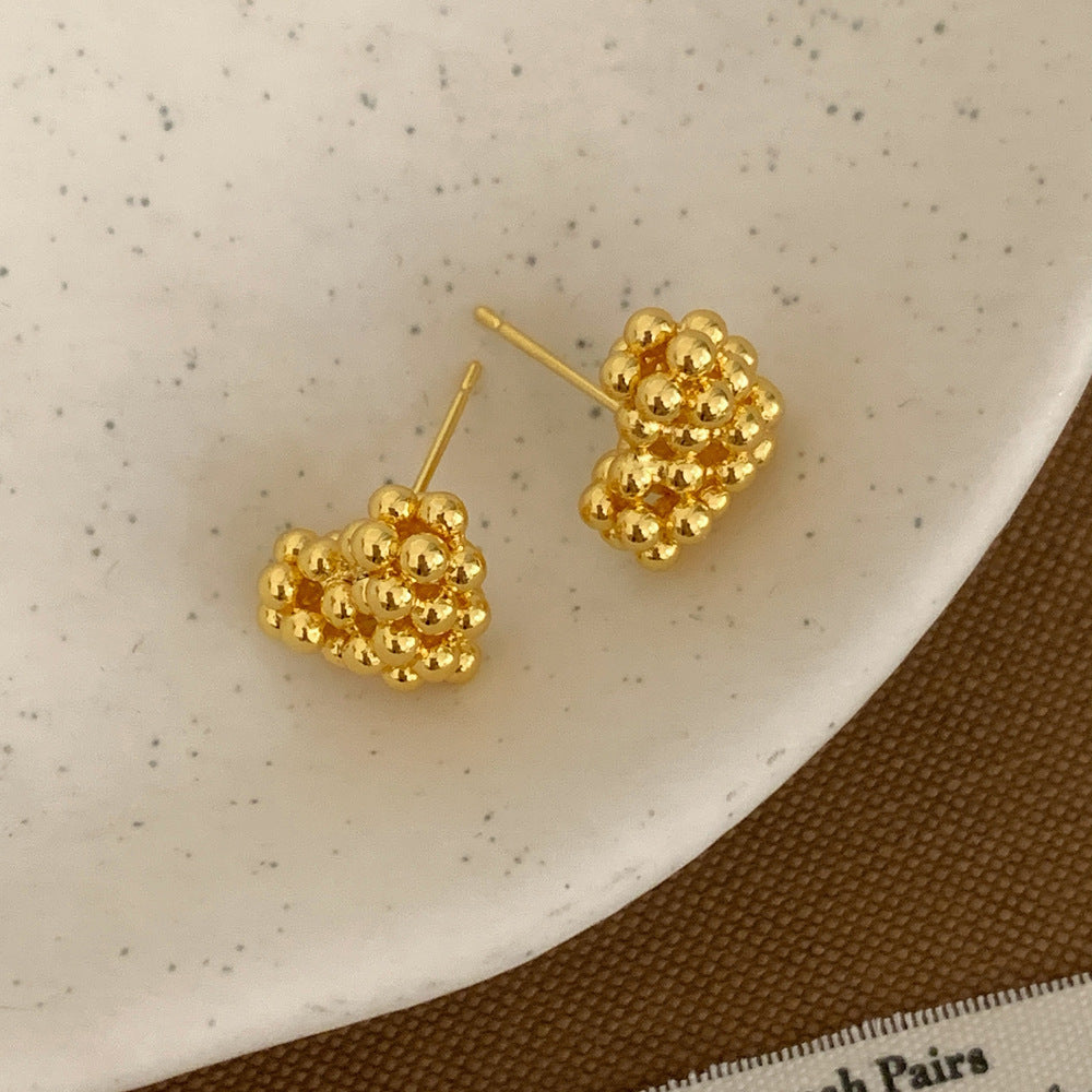 Heart Shape Beading Earrings For Women Featuring Gold Color And Copper Ear Pins