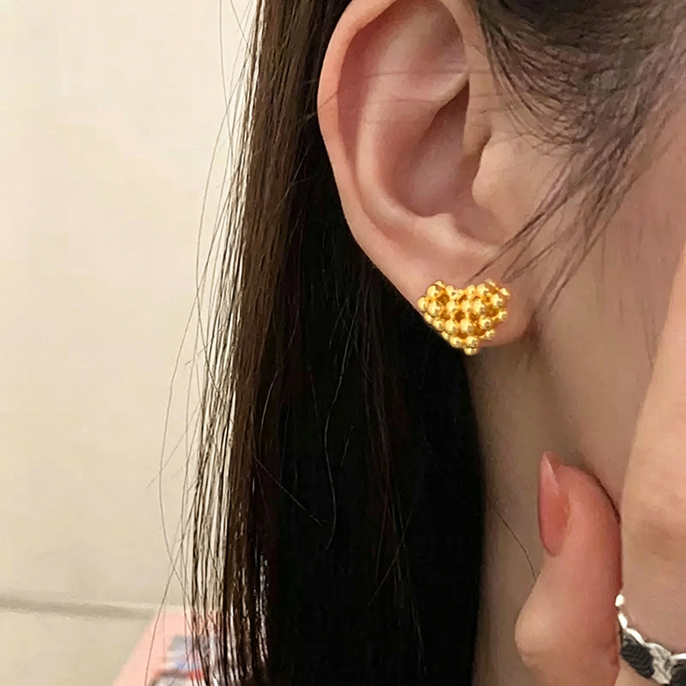 Heart Shape Beading Earrings For Women Featuring Gold Color And Copper Ear Pins