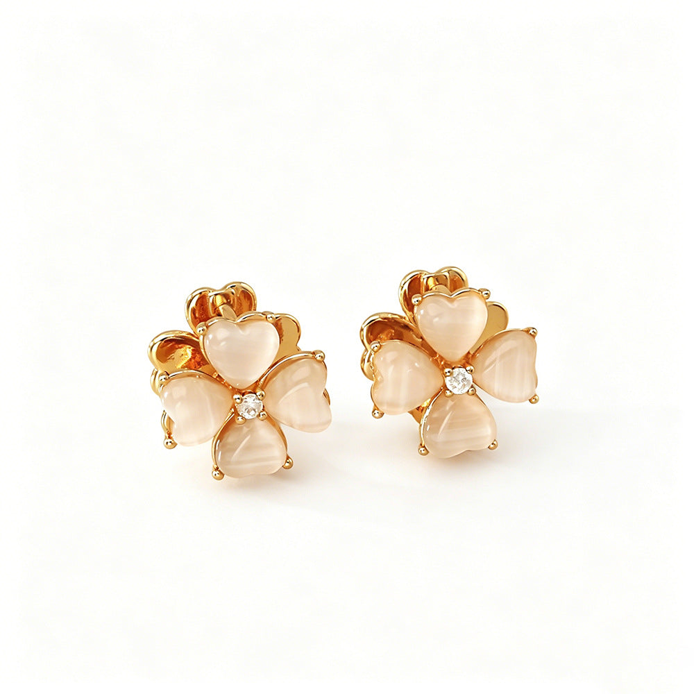 Sweet Heart Shape Three-dimensional Earrings For Women With Blue Cat's Eye Stone Inlay