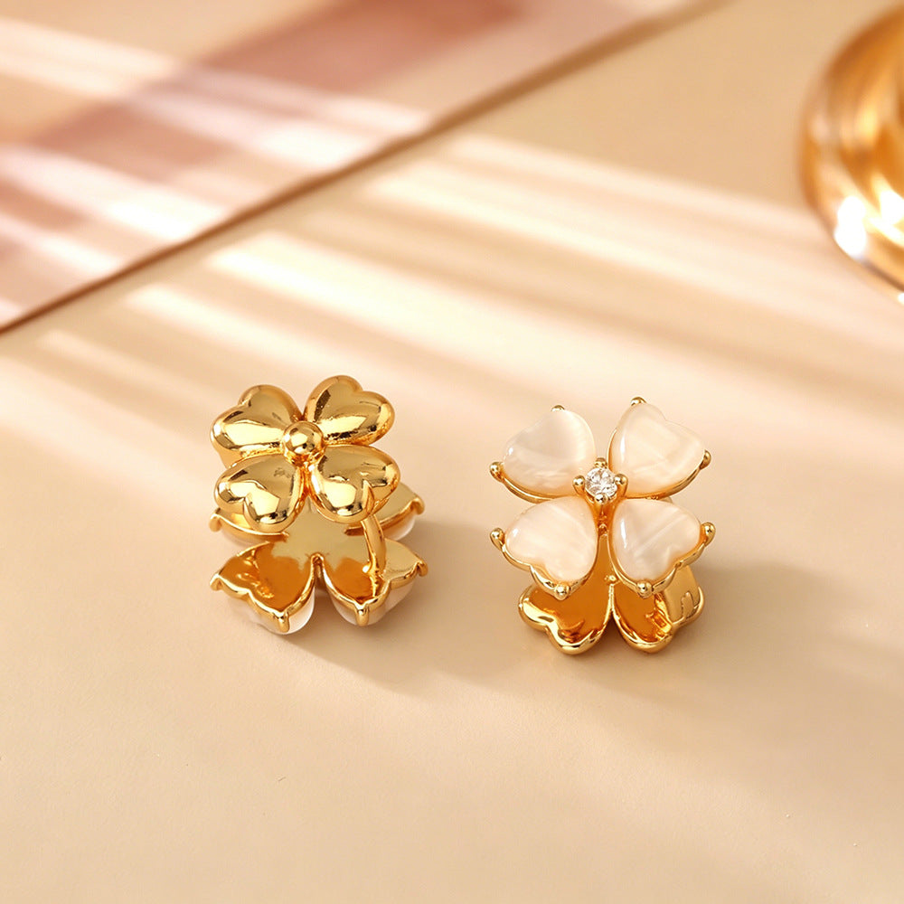 Sweet Heart Shape Three-dimensional Earrings For Women With Blue Cat's Eye Stone Inlay