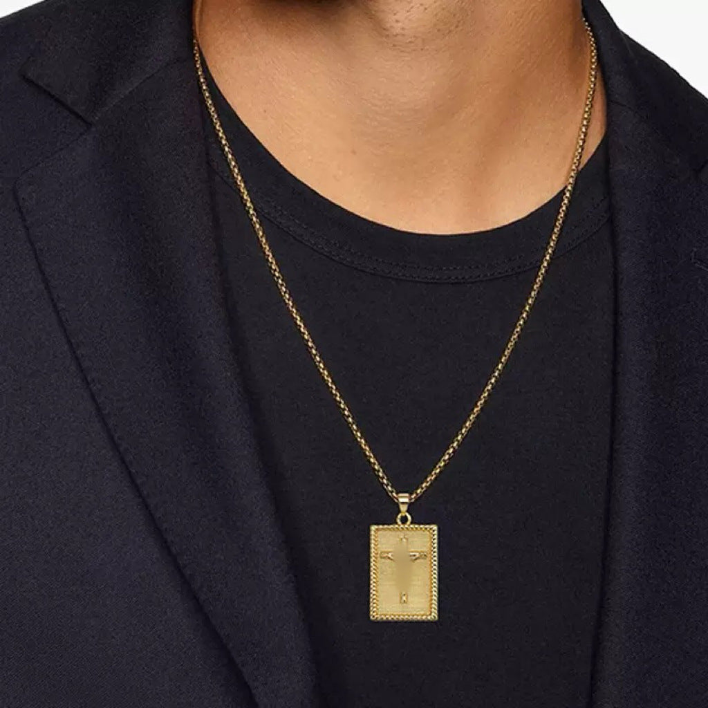 Men's Cross Necklace With Real Gold Plated 304 Stainless Steel And Copper Pendant, Featuring Box Chain
