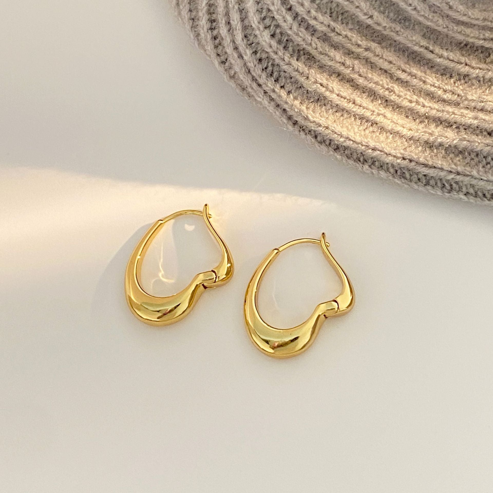 Heart Shape Earrings For Women In Gold Featuring Electroplated Finish And Copper Ear Pins With Sweet Style