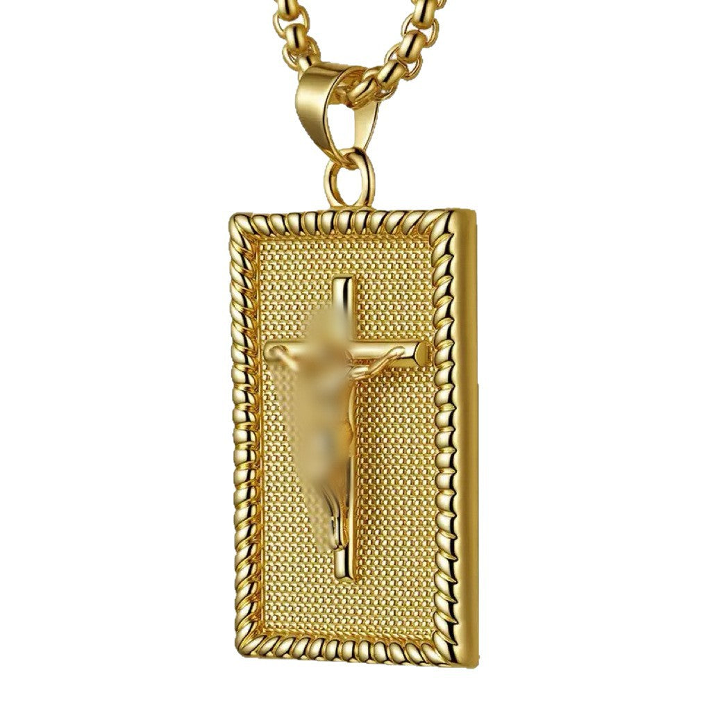 Men's Cross Necklace With Real Gold Plated 304 Stainless Steel And Copper Pendant, Featuring Box Chain