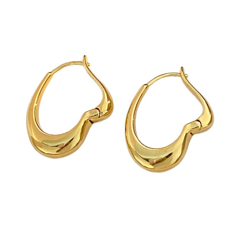 Heart Shape Earrings For Women In Gold Featuring Electroplated Finish And Copper Ear Pins With Sweet Style