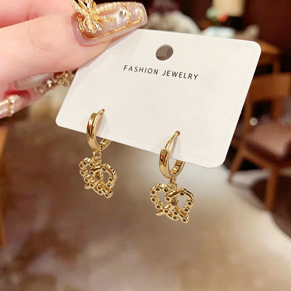 Heart Shape Earrings For Women Featuring 18K Real Gold Plated Copper Alloy With Zircon Inlay