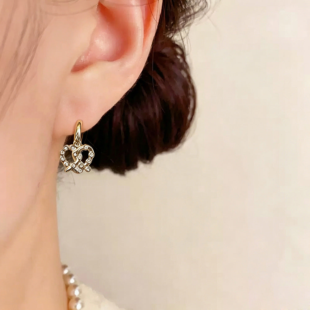 Heart Shape Earrings For Women Featuring 18K Real Gold Plated Copper Alloy With Zircon Inlay