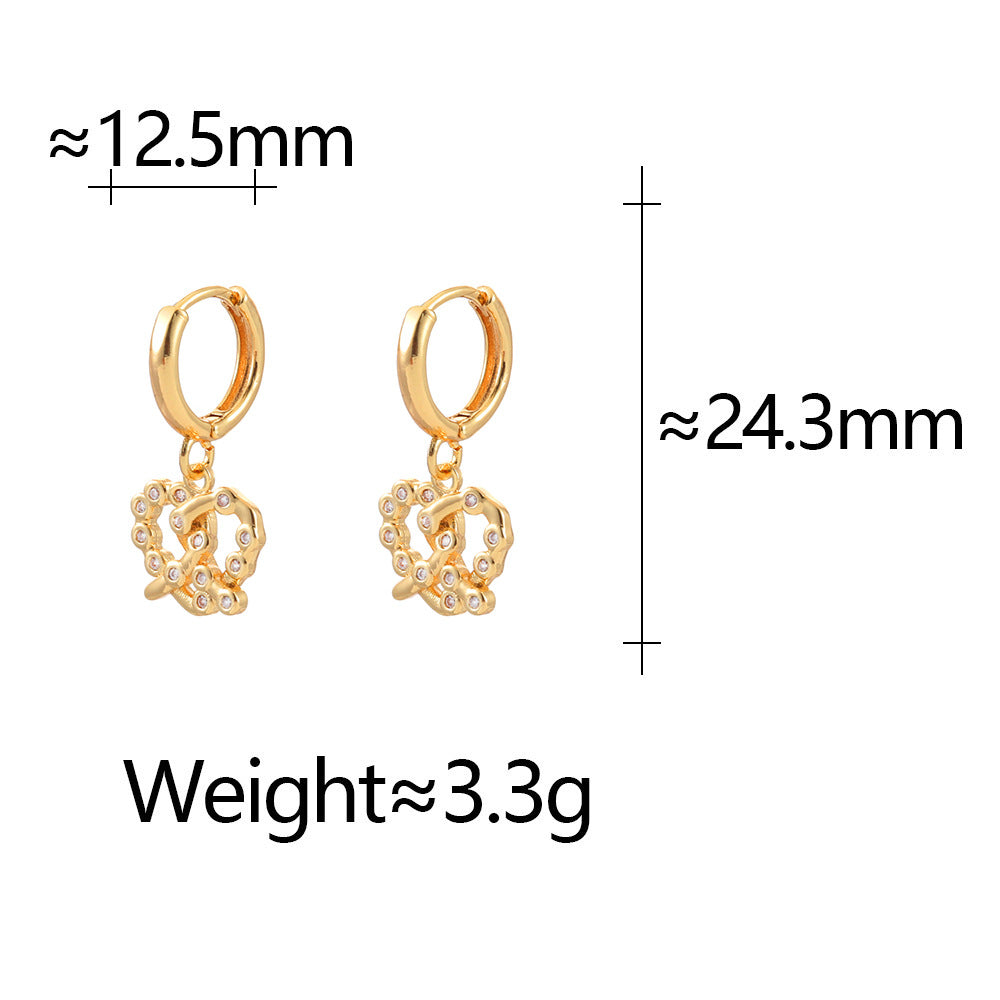 Heart Shape Earrings For Women Featuring 18K Real Gold Plated Copper Alloy With Zircon Inlay