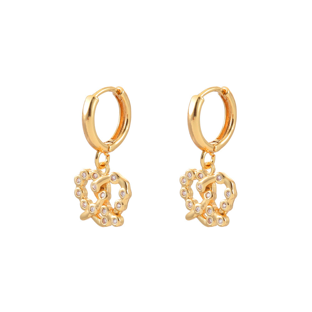 Heart Shape Earrings For Women Featuring 18K Real Gold Plated Copper Alloy With Zircon Inlay