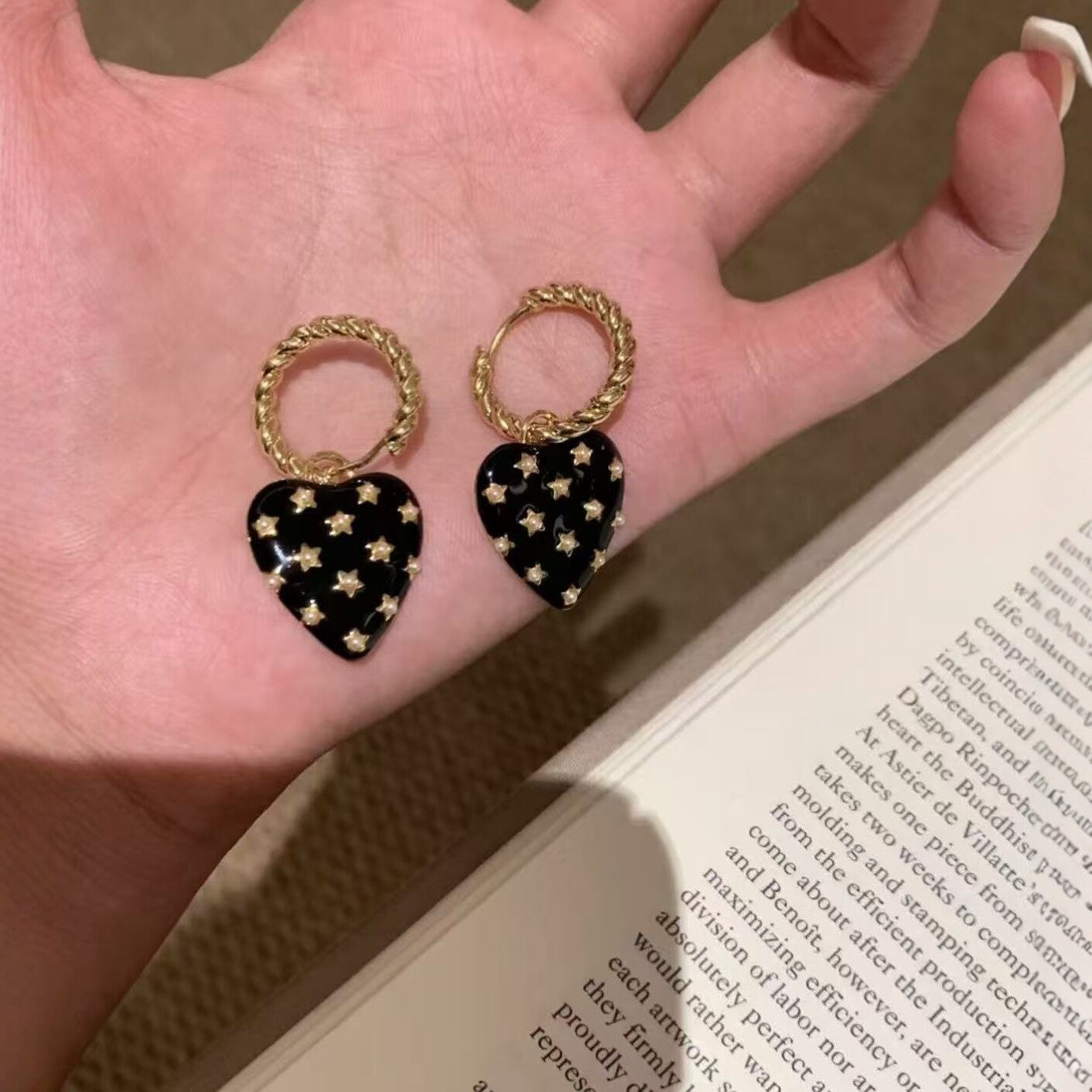 Heart Shape Enamel Earrings For Unisex Featuring 925 Sterling Silver Posts In Gold Color