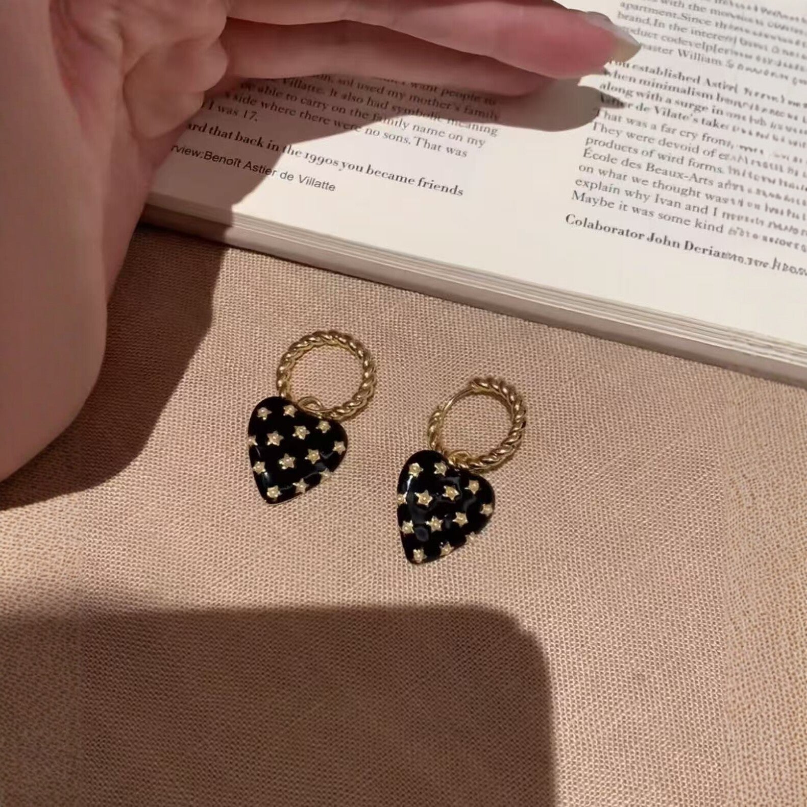 Heart Shape Enamel Earrings For Unisex Featuring 925 Sterling Silver Posts In Gold Color