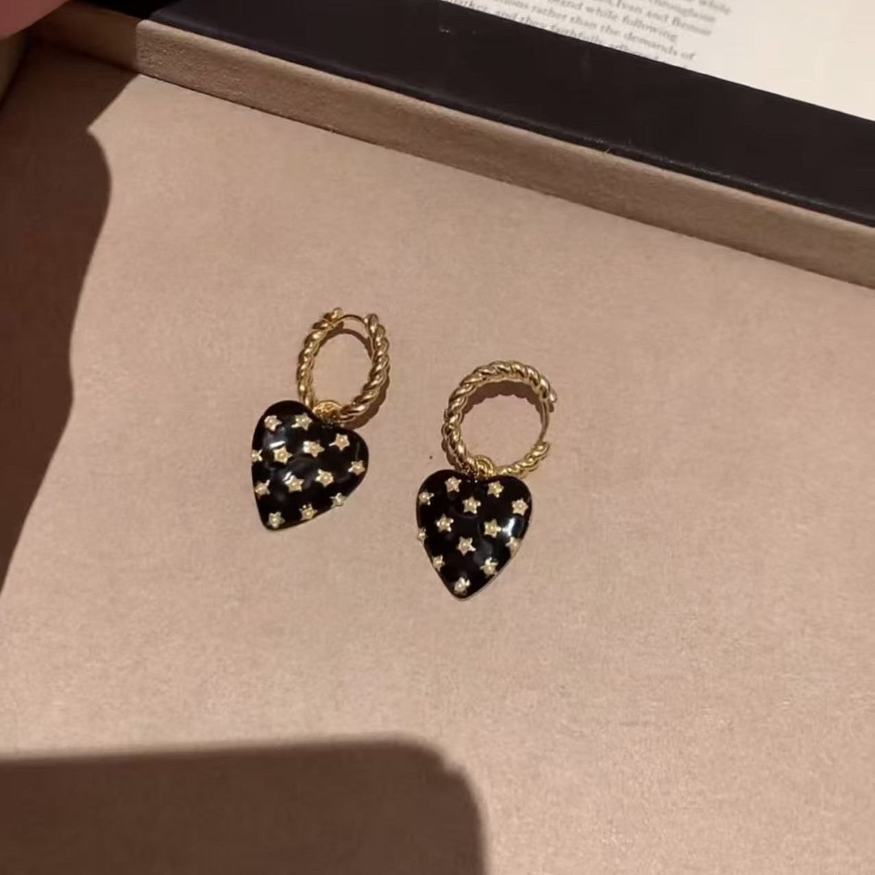 Heart Shape Enamel Earrings For Unisex Featuring 925 Sterling Silver Posts In Gold Color