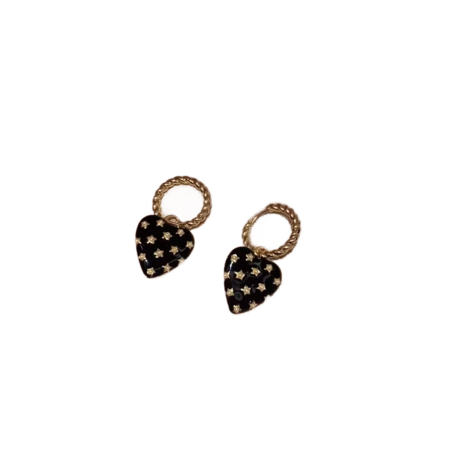 Heart Shape Enamel Earrings For Unisex Featuring 925 Sterling Silver Posts In Gold Color