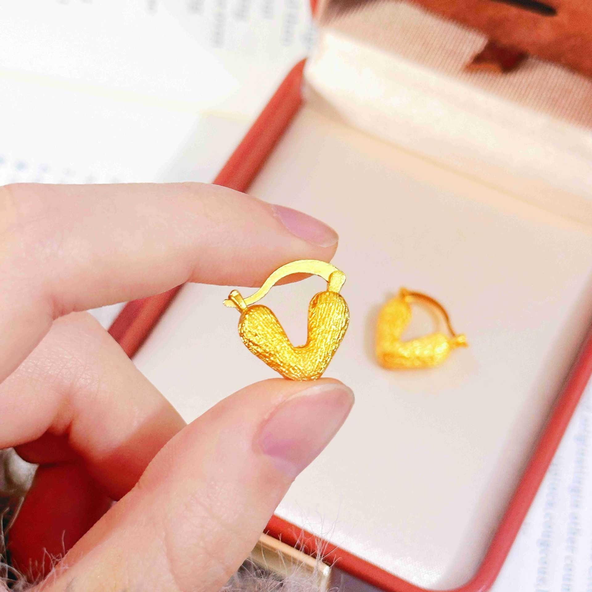 Heart Shape Brushed Gold Stud Earrings For Women In Copper Alloy With Golden Plated Finish