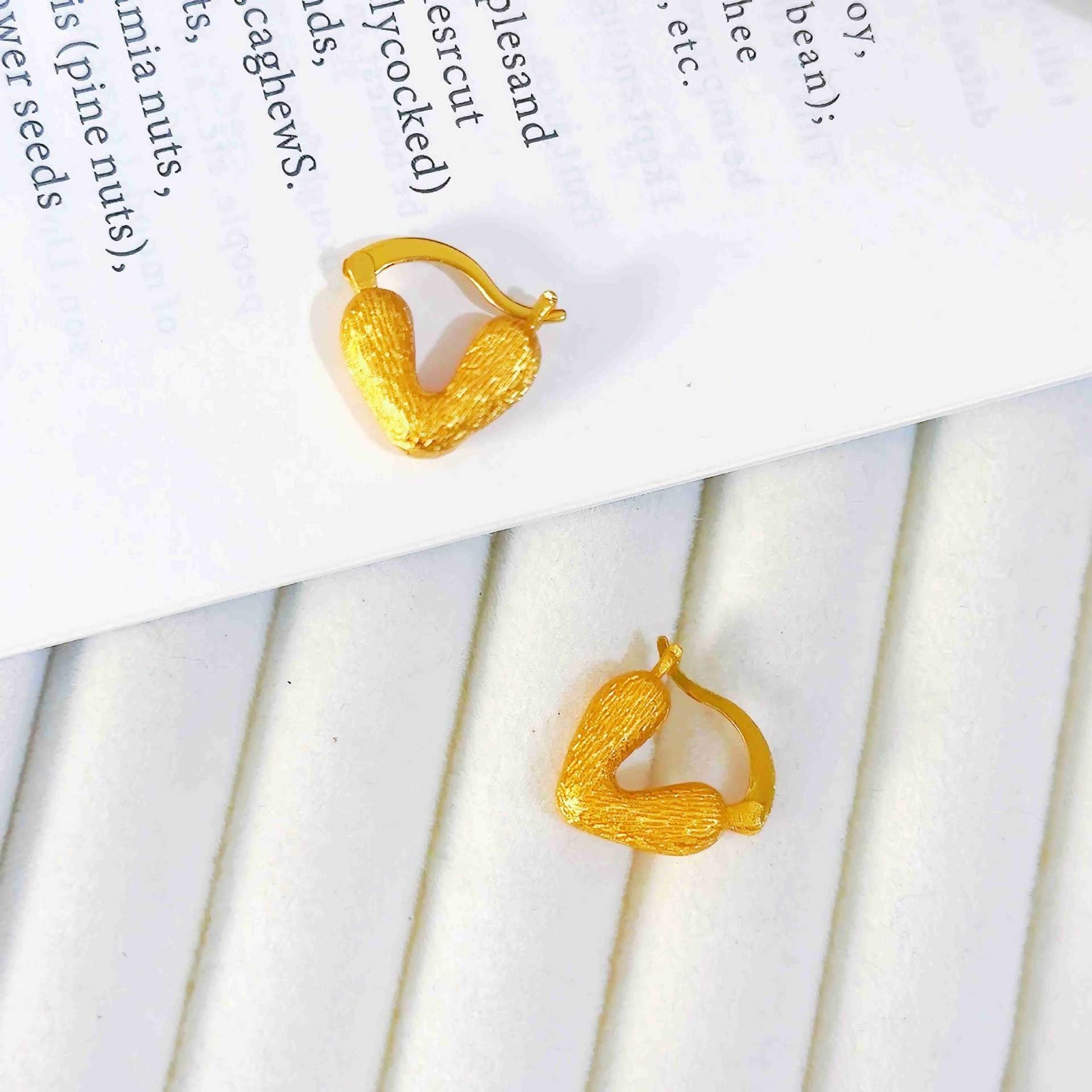 Heart Shape Brushed Gold Stud Earrings For Women In Copper Alloy With Golden Plated Finish
