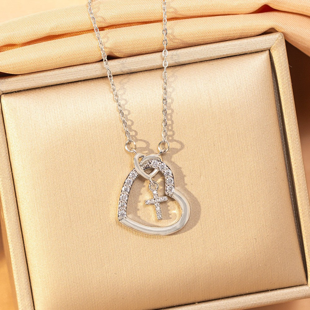 Heart Shape Waterproof Non Tarnish Gold Titanium Steel Necklace With Zircon Inlay And Cable Chain For Women