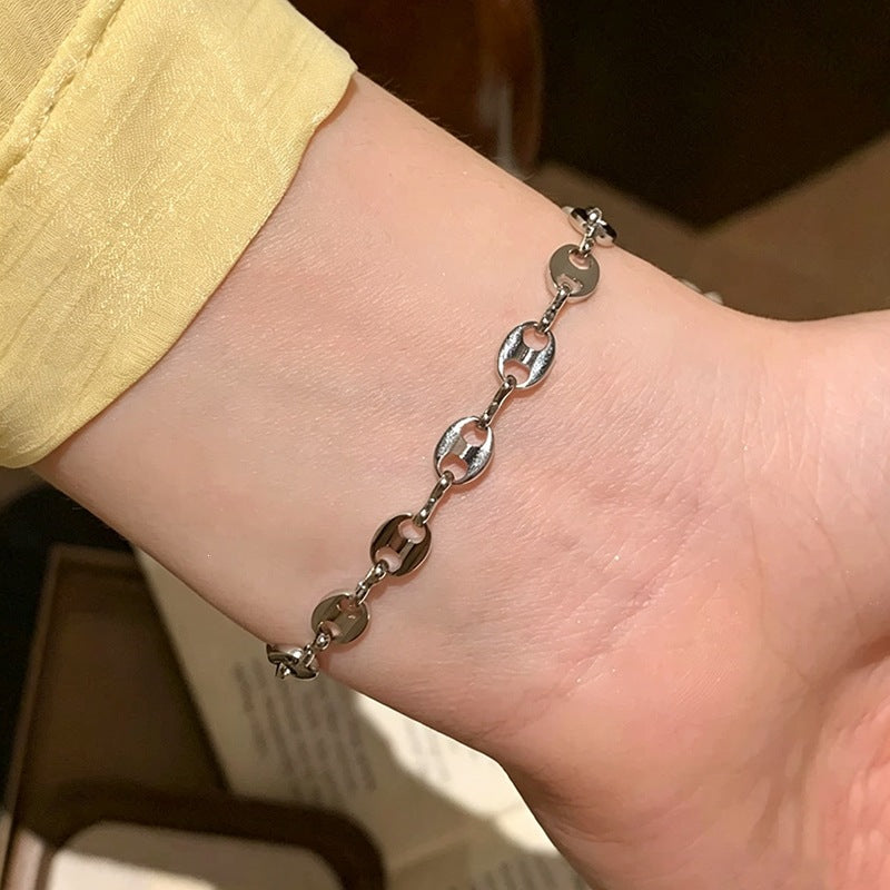Hip-Hop Pig Nose Mariner Link Bracelet For Women In Coffer With Zinc Alloy Coffee Bean Chain