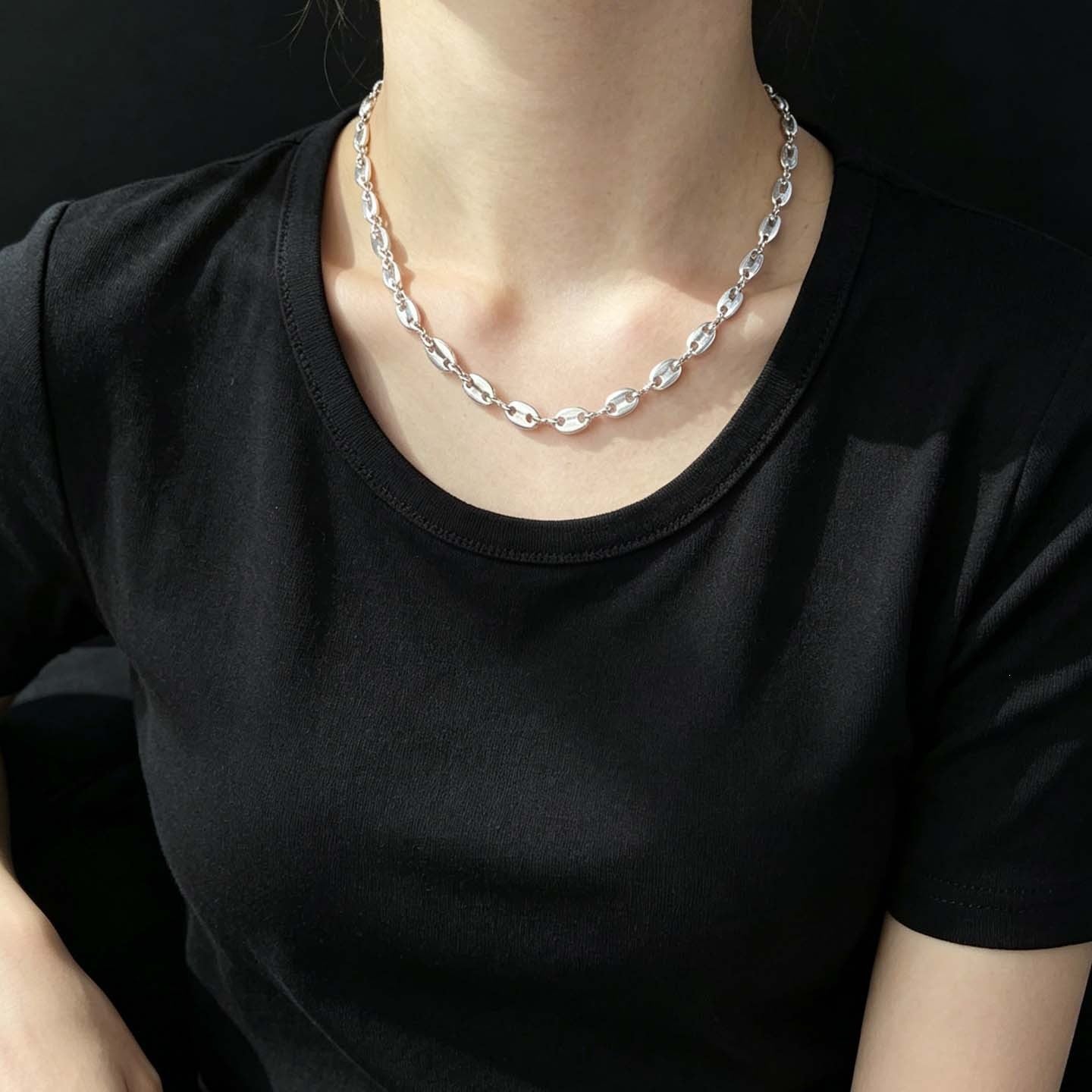 Hip-Hop Pig Nose Mariner Link Bracelet For Women In Coffer With Zinc Alloy Coffee Bean Chain