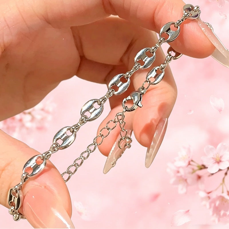 Hip-Hop Pig Nose Mariner Link Bracelet For Women In Coffer With Zinc Alloy Coffee Bean Chain
