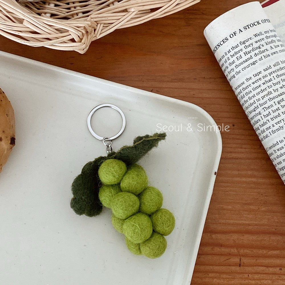 Handmade Green Wool Felt Fruit Key Chain Featuring Cute Style, Perfect For Summer Accessories