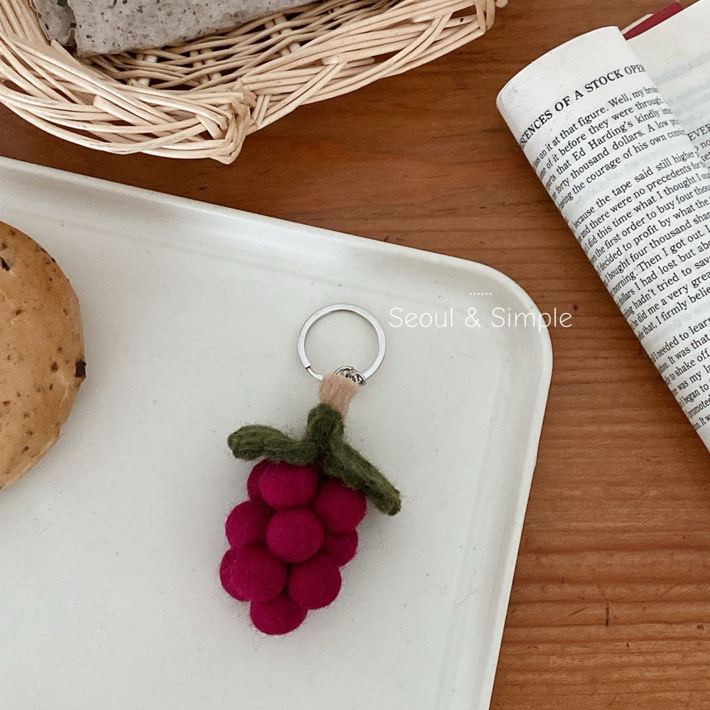 Handmade Green Wool Felt Fruit Key Chain Featuring Cute Style, Perfect For Summer Accessories