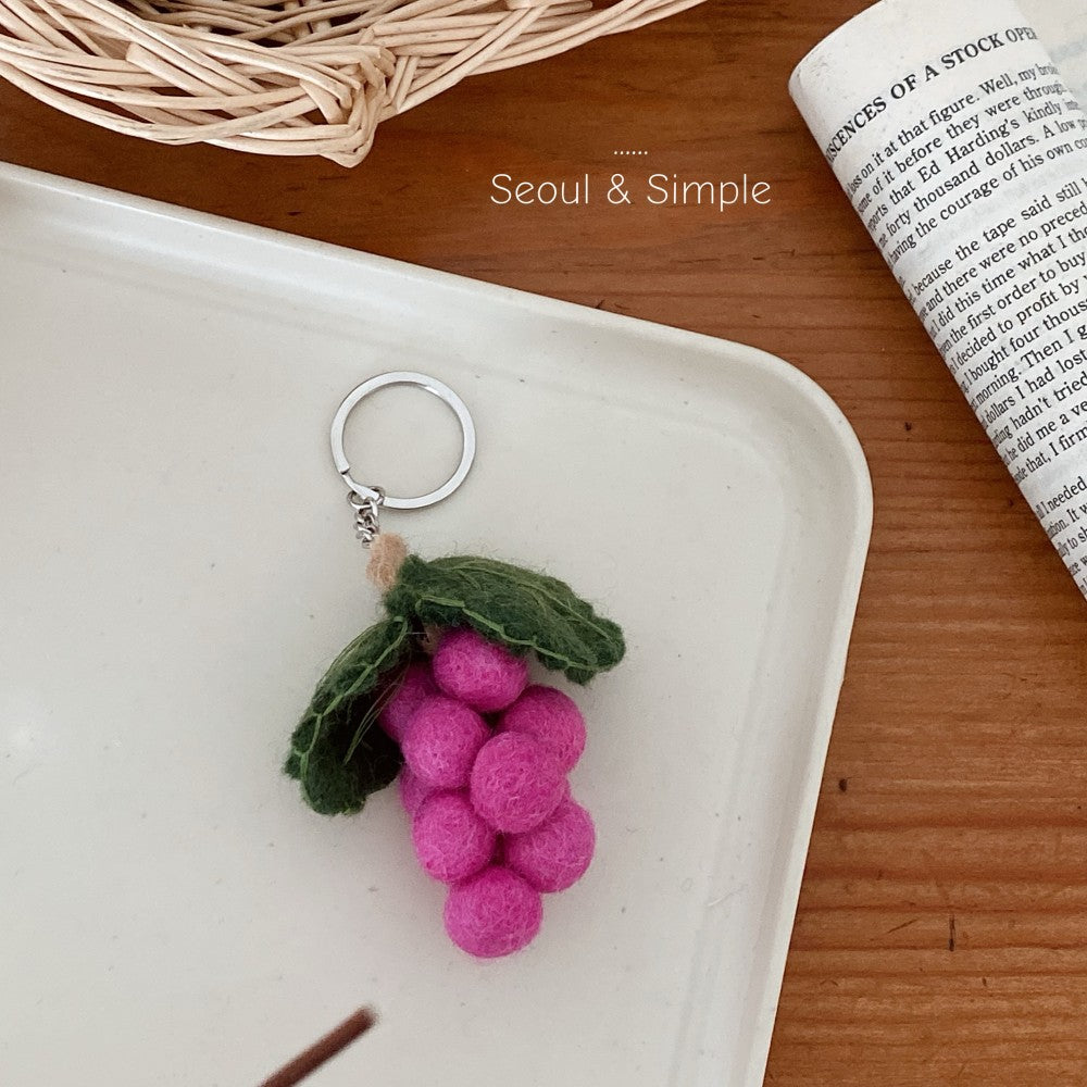 Handmade Green Wool Felt Fruit Key Chain Featuring Cute Style, Perfect For Summer Accessories