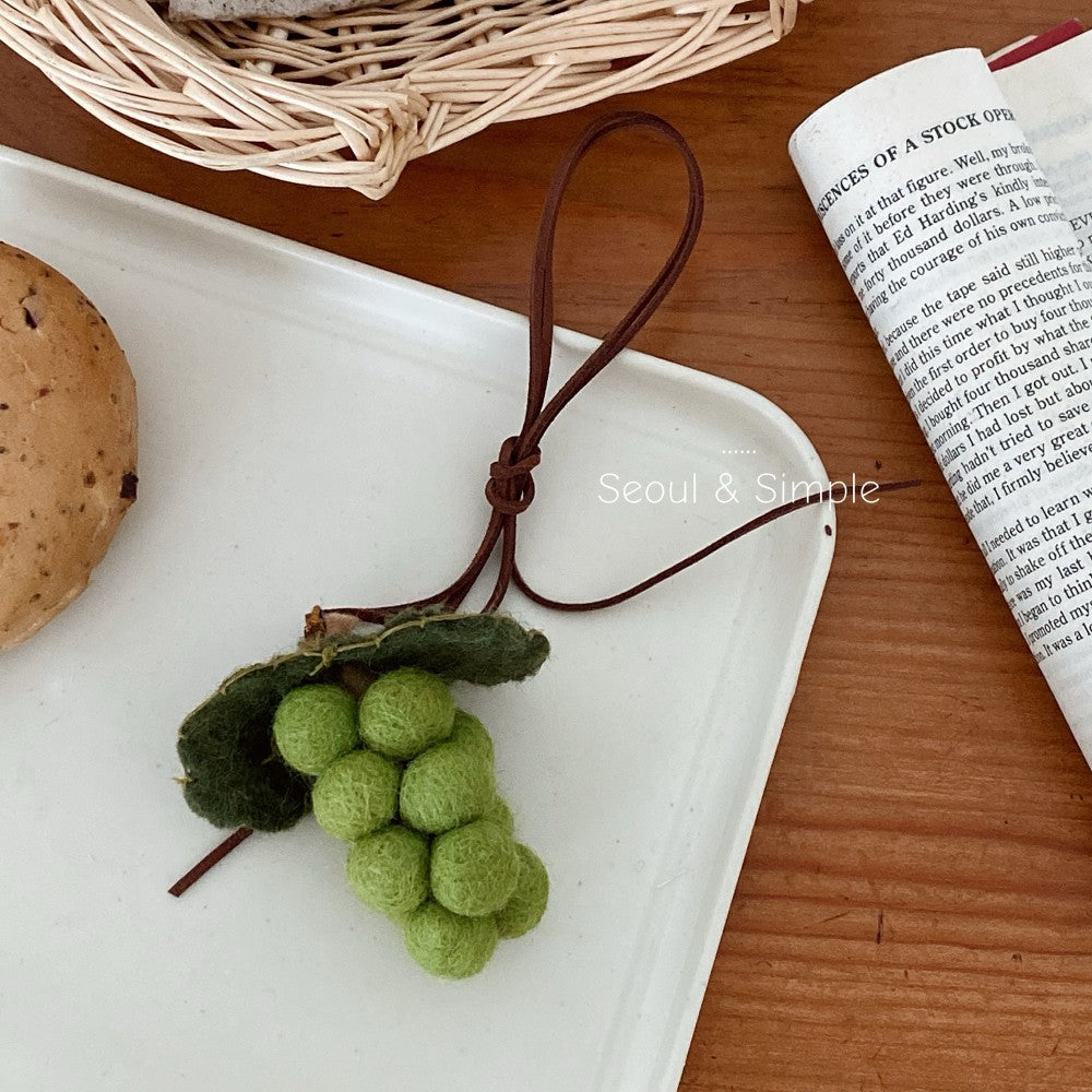 Handmade Green Wool Felt Fruit Key Chain Featuring Cute Style, Perfect For Summer Accessories