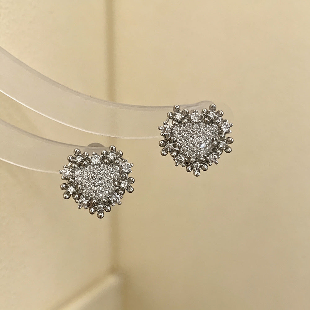 Heart Shape Earrings For Women In Gold Featuring Copper Ear Pins And Zircon Inlay