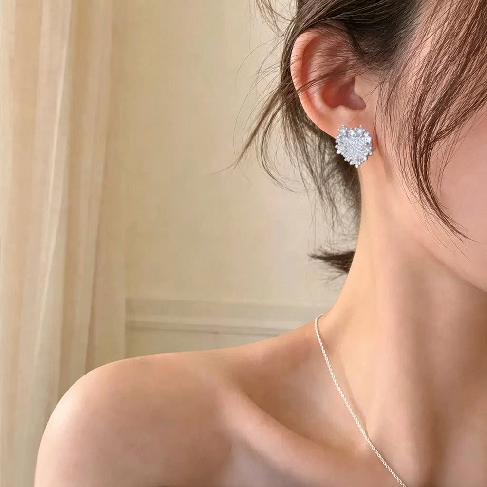 Heart Shape Earrings For Women In Gold Featuring Copper Ear Pins And Zircon Inlay