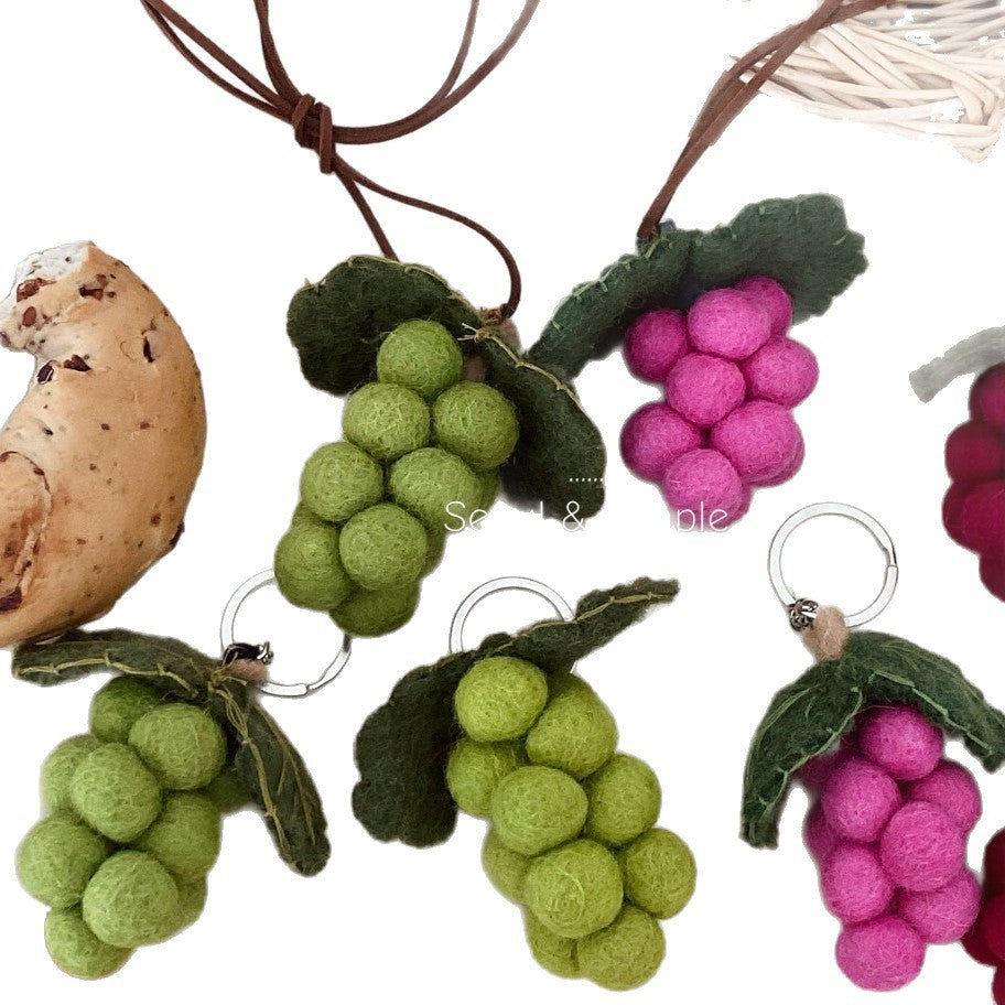 Handmade Green Wool Felt Fruit Key Chain Featuring Cute Style, Perfect For Summer Accessories