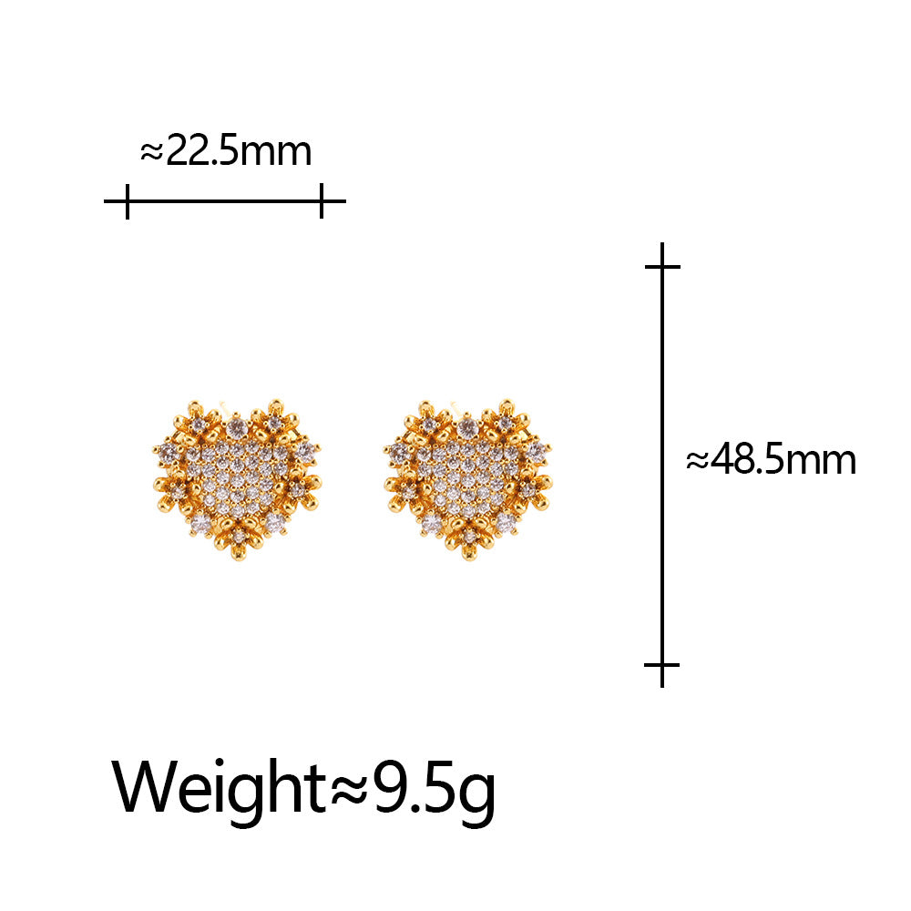 Heart Shape Earrings For Women In Gold Featuring Copper Ear Pins And Zircon Inlay