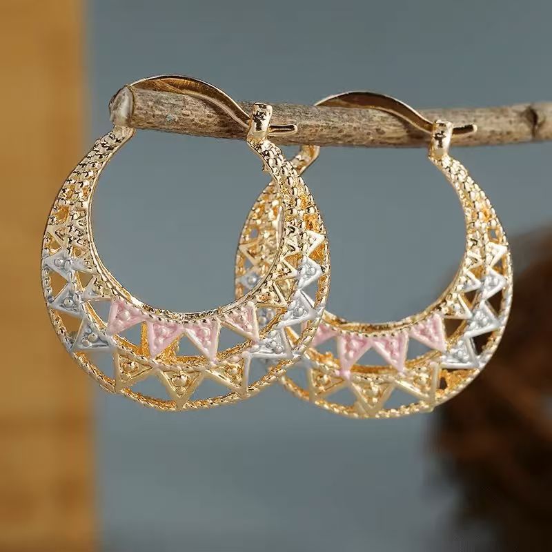 Exaggerated Heart Shape Earrings For Women In Gold Alloy With Zircon Inlay