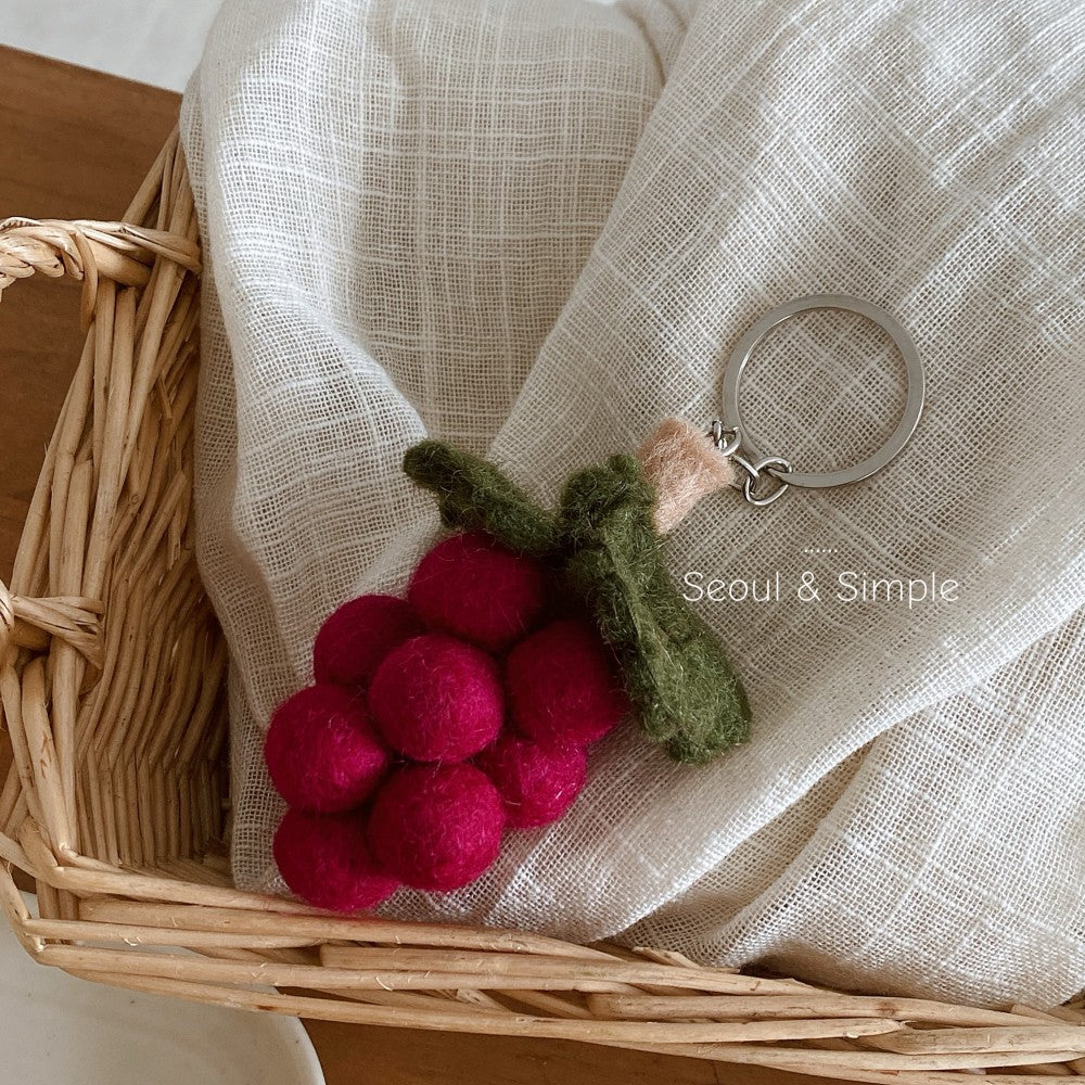 Handmade Green Wool Felt Fruit Key Chain Featuring Cute Style, Perfect For Summer Accessories