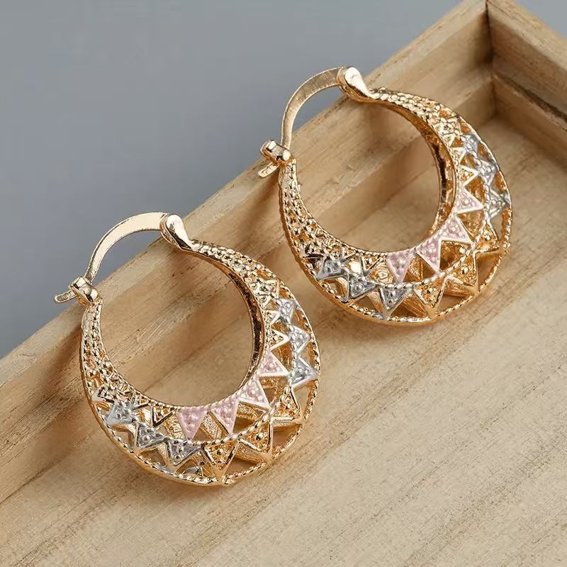 Exaggerated Heart Shape Earrings For Women In Gold Alloy With Zircon Inlay