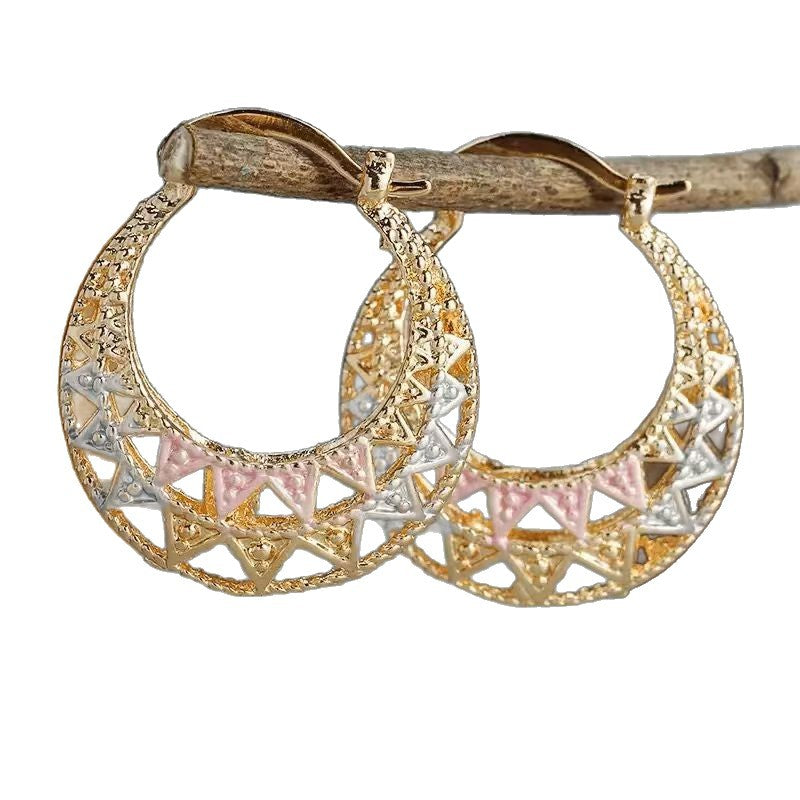 Exaggerated Heart Shape Earrings For Women In Gold Alloy With Zircon Inlay