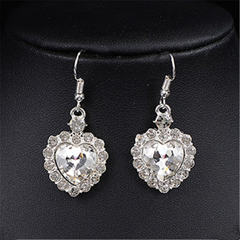 Heart Shape Earrings For Women In Blue Featuring Rhinestones And Zinc Alloy Ear Pins