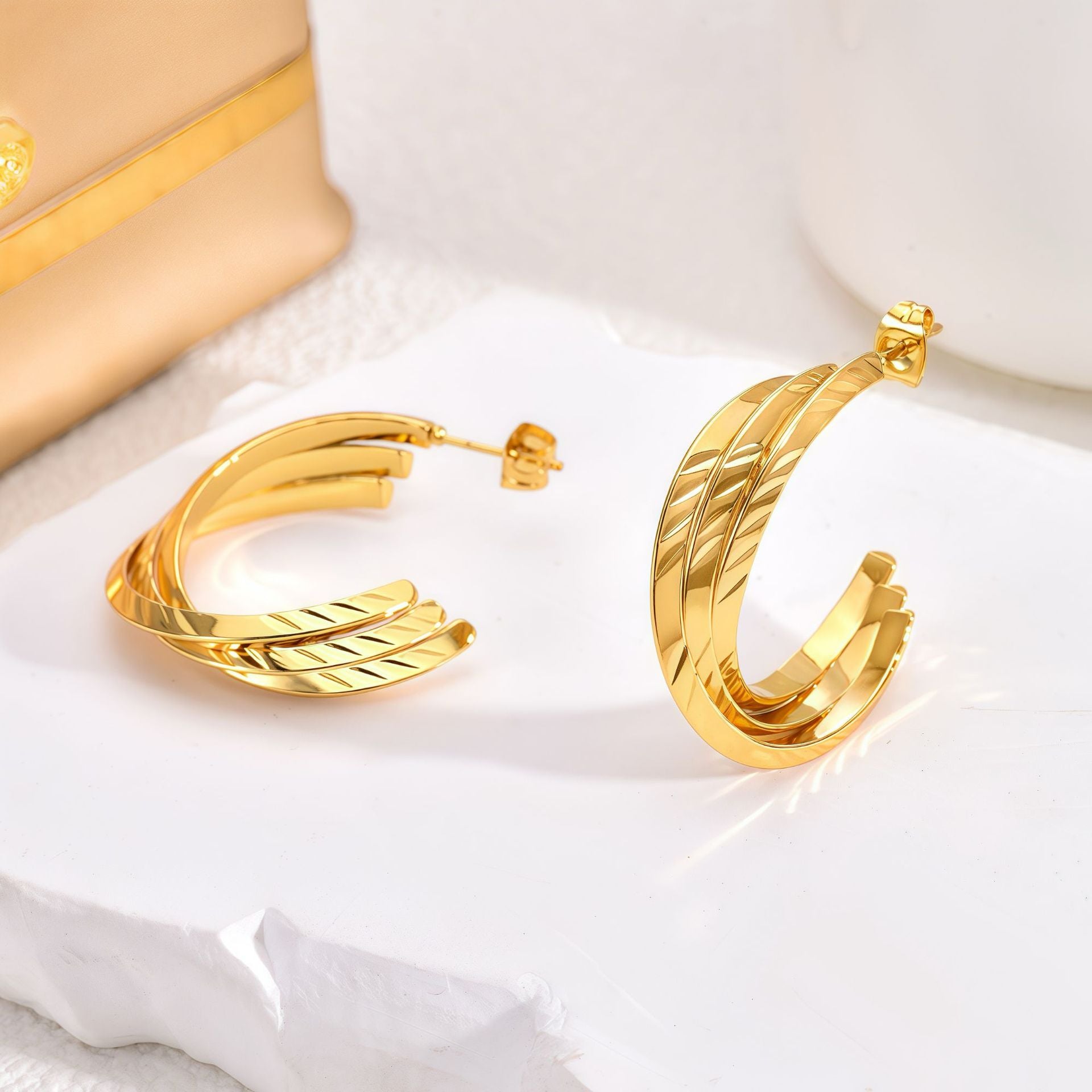 Circle Earrings For Unisex Featuring Electroplated Gold Finish With 304 Stainless Steel Ear Pins