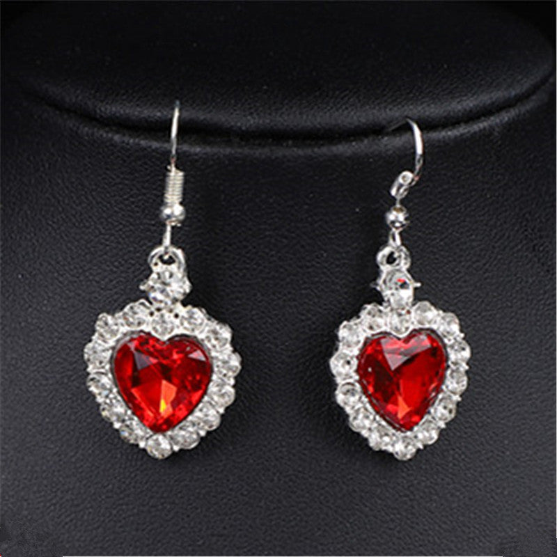 Heart Shape Earrings For Women In Blue Featuring Rhinestones And Zinc Alloy Ear Pins