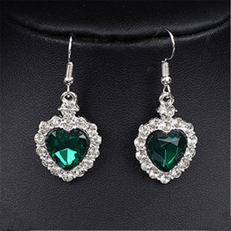 Heart Shape Earrings For Women In Blue Featuring Rhinestones And Zinc Alloy Ear Pins