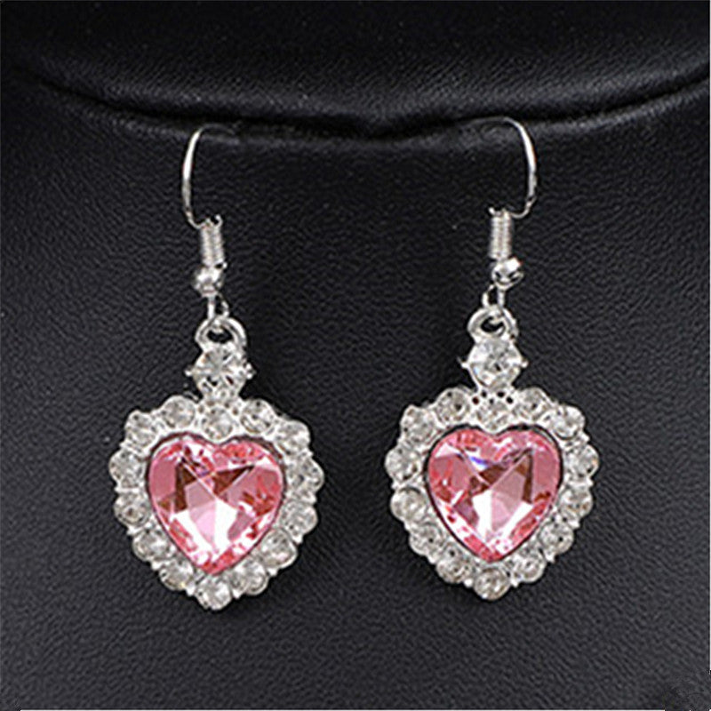 Heart Shape Earrings For Women In Blue Featuring Rhinestones And Zinc Alloy Ear Pins