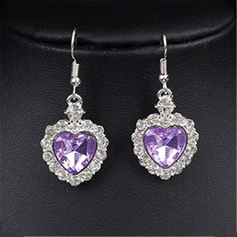 Heart Shape Earrings For Women In Blue Featuring Rhinestones And Zinc Alloy Ear Pins
