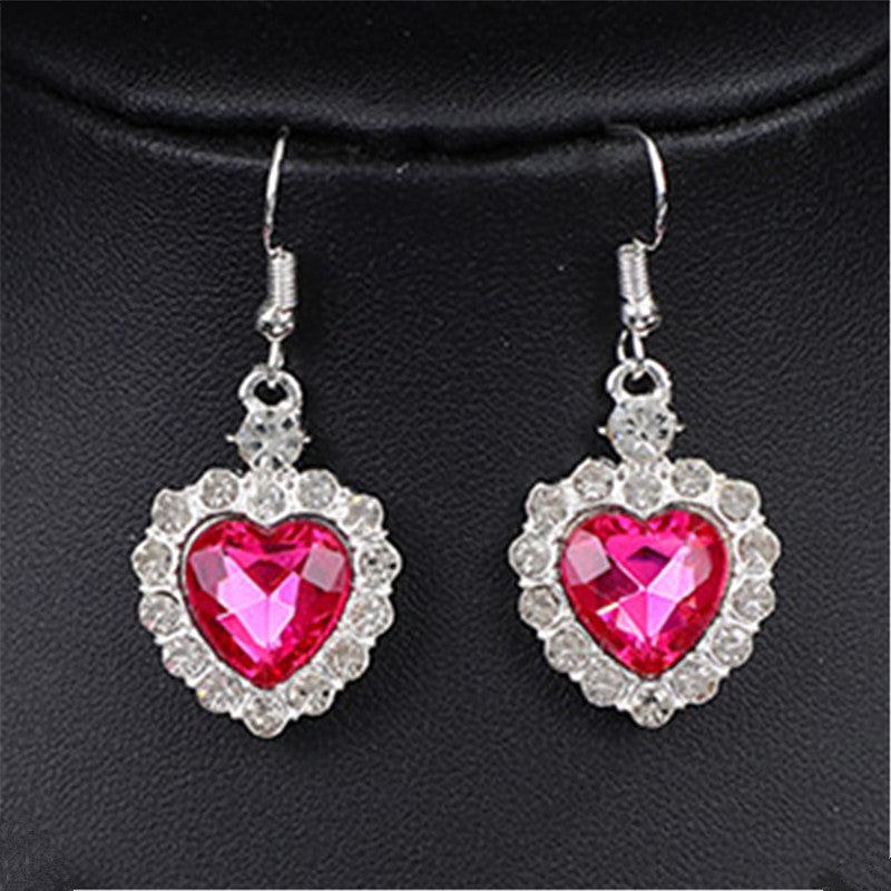 Heart Shape Earrings For Women In Blue Featuring Rhinestones And Zinc Alloy Ear Pins