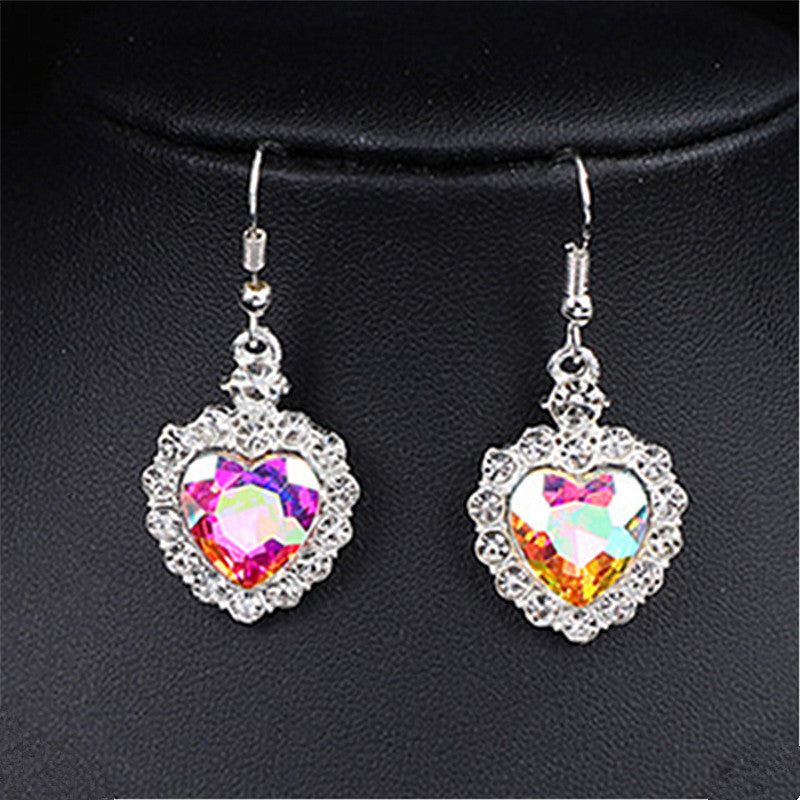 Heart Shape Earrings For Women In Blue Featuring Rhinestones And Zinc Alloy Ear Pins