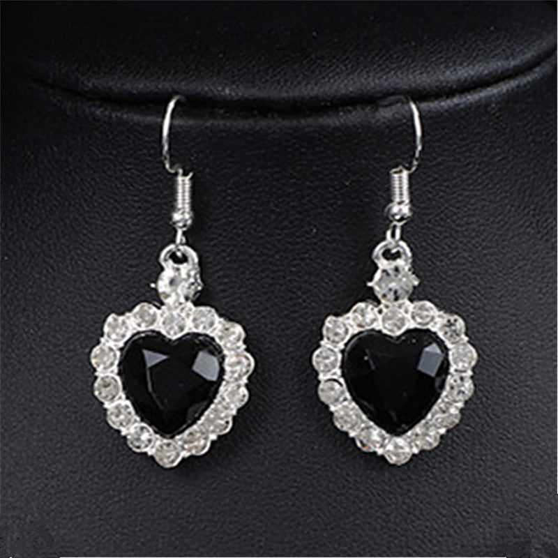 Heart Shape Earrings For Women In Blue Featuring Rhinestones And Zinc Alloy Ear Pins