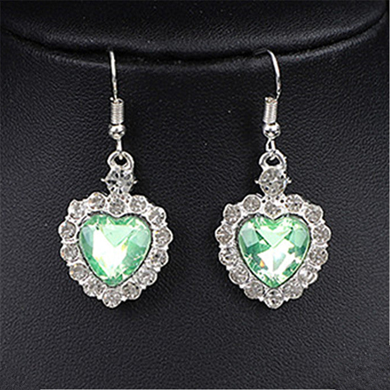 Heart Shape Earrings For Women In Blue Featuring Rhinestones And Zinc Alloy Ear Pins