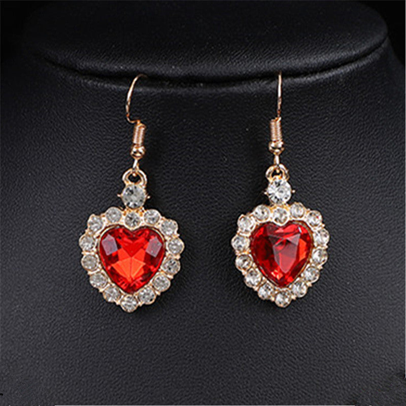Heart Shape Earrings For Women In Blue Featuring Rhinestones And Zinc Alloy Ear Pins