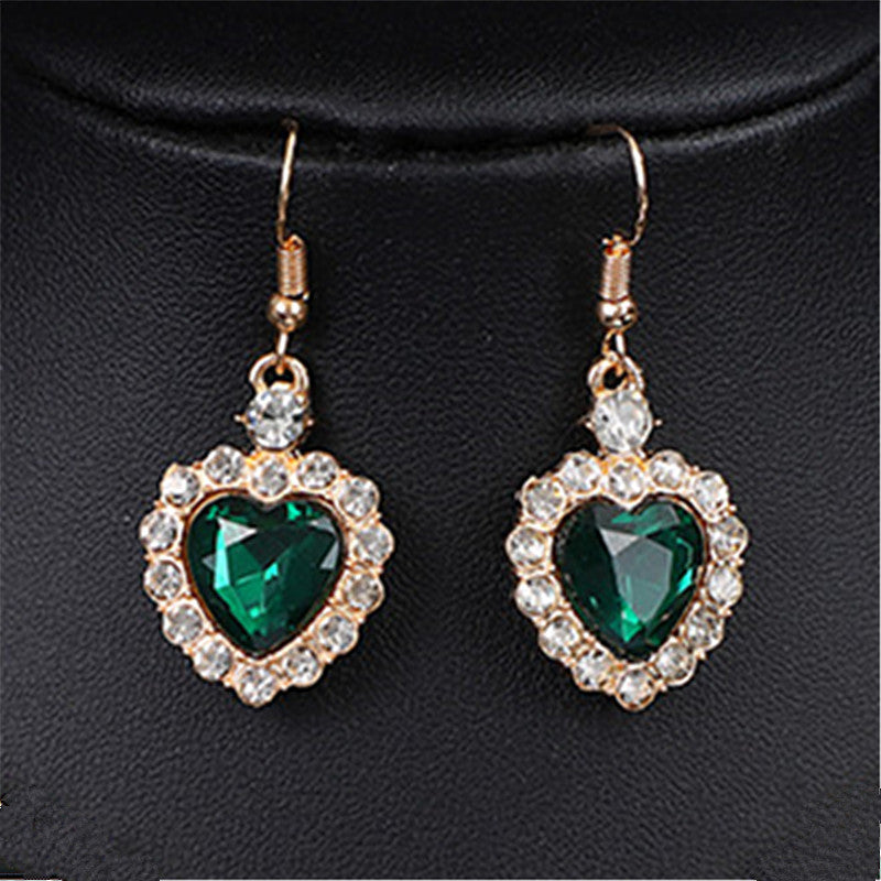Heart Shape Earrings For Women In Blue Featuring Rhinestones And Zinc Alloy Ear Pins