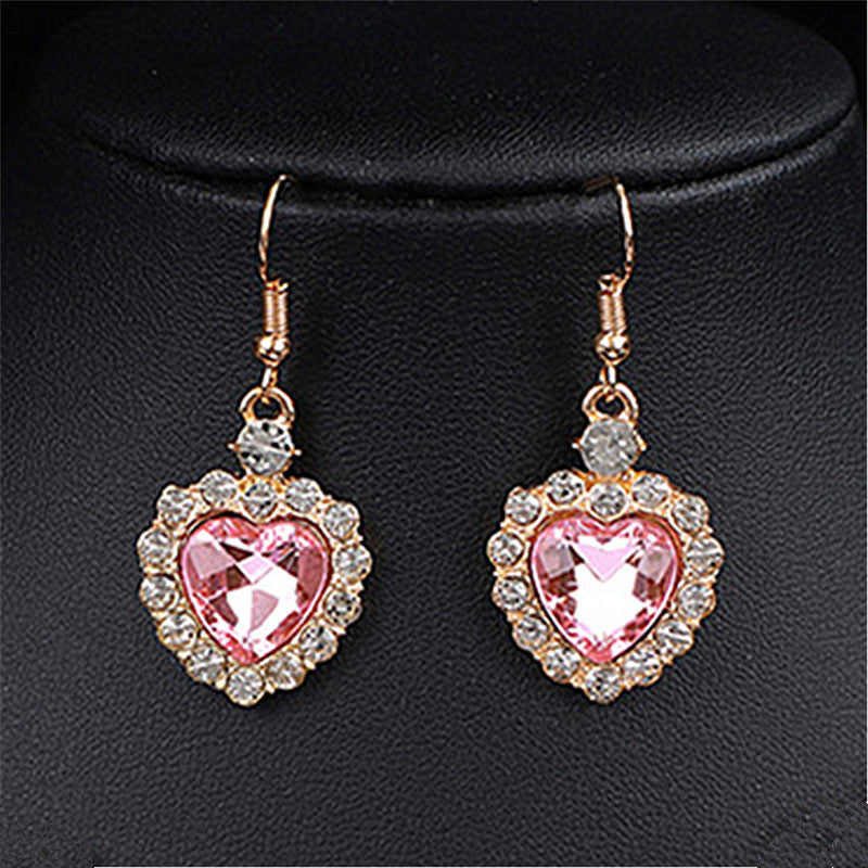 Heart Shape Earrings For Women In Blue Featuring Rhinestones And Zinc Alloy Ear Pins