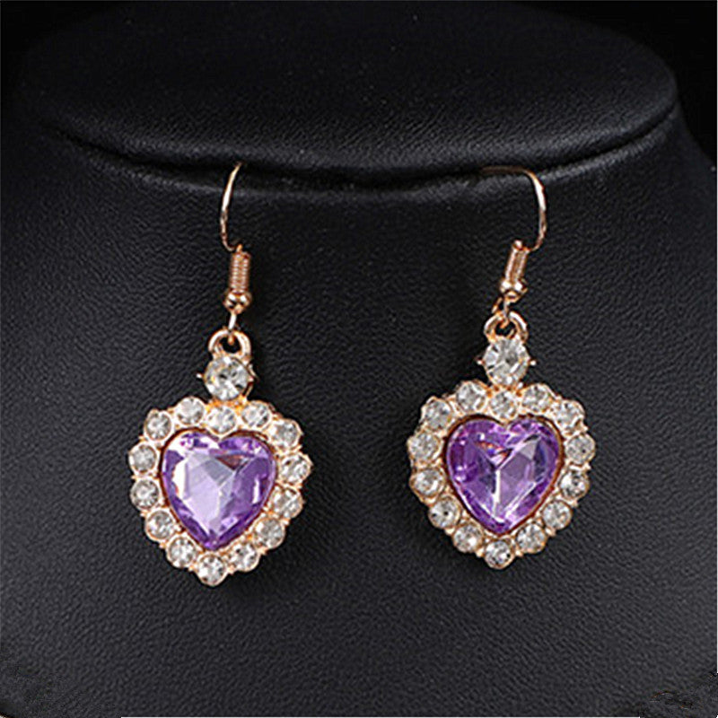 Heart Shape Earrings For Women In Blue Featuring Rhinestones And Zinc Alloy Ear Pins