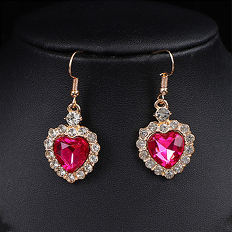 Heart Shape Earrings For Women In Blue Featuring Rhinestones And Zinc Alloy Ear Pins